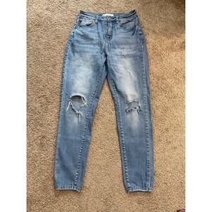 KAN CAN Women's Jeans Light Wash Distressed Mid Rise Skinny Style Size 7 27